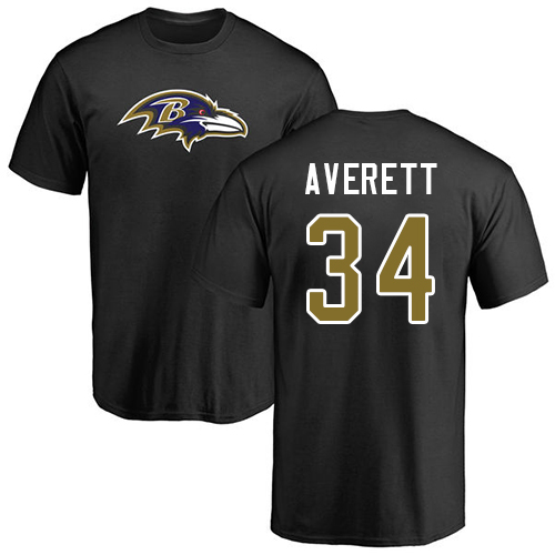 Men Baltimore Ravens Black Anthony Averett Name and Number Logo NFL Football #34 T Shirt